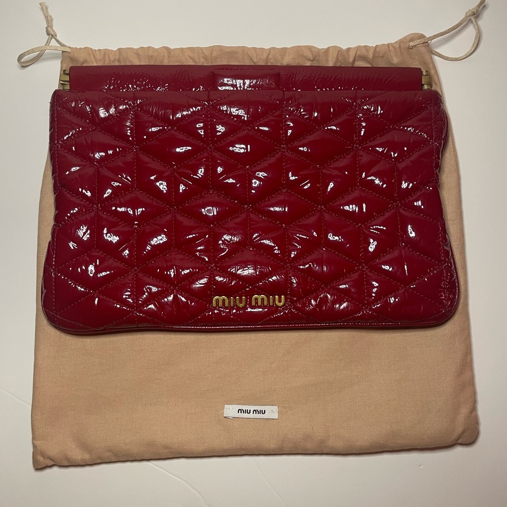 Miu Miu patent leather red clutch